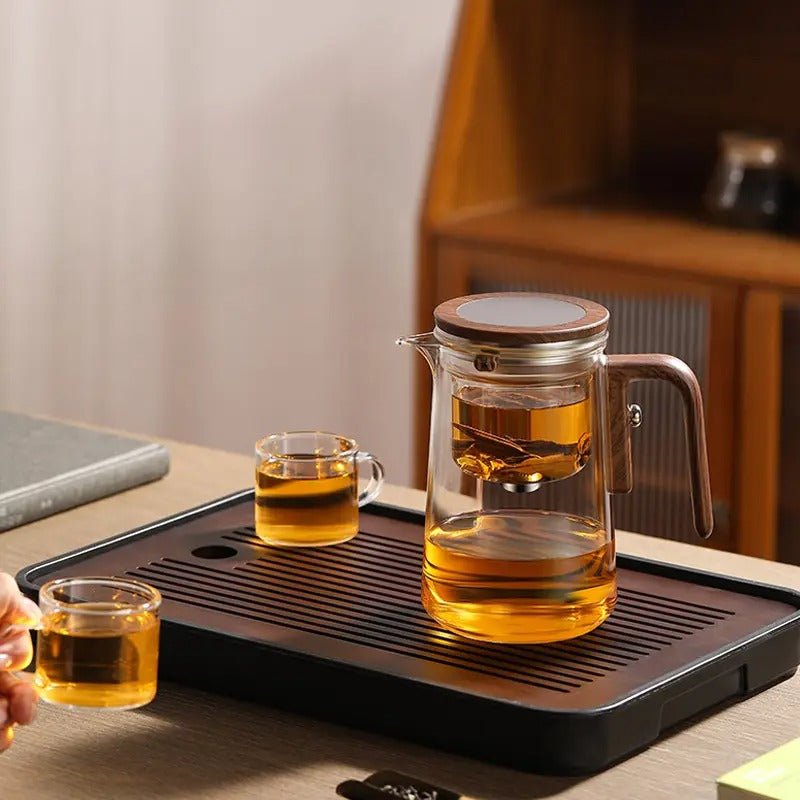 Glass Magic Teapot with Wooden Handle, Magnetic One-Click Brewing 800ml
