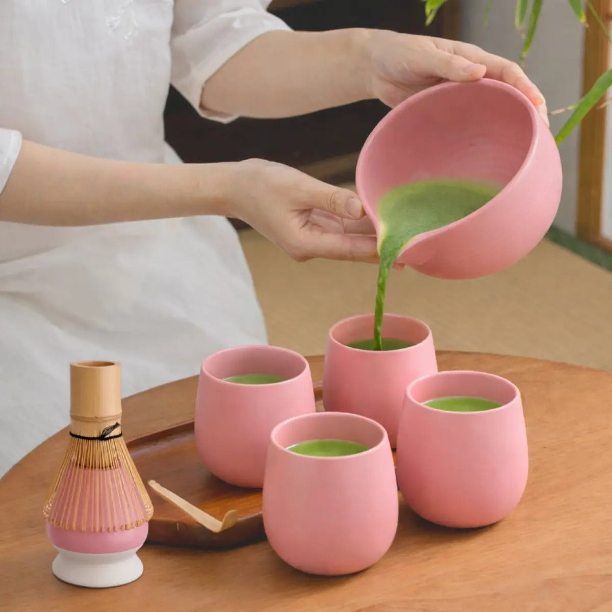 Matcha Set Rosa mit Ausguss Pflaume | 6-teiliges Matcha Geschenkset mit Bio Matcha Zeremonie
