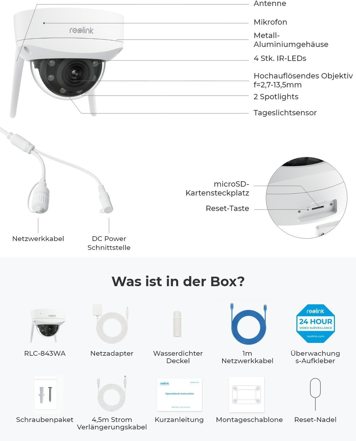 Reolink RLC-843WA - W437 4K WiFi Kamera Vandalismus geschützt, 5x Zoom - Calitronshop.com
