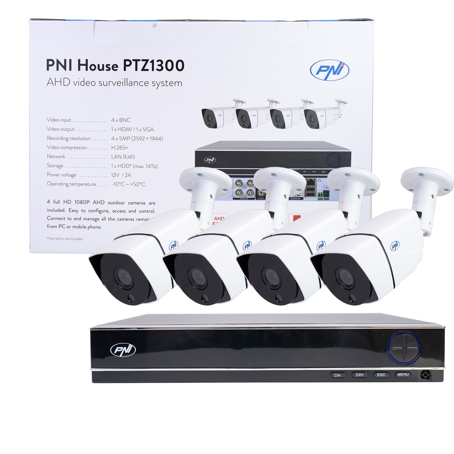 Full HD-Videoüberwachungskit - NVR und 4 AussenkamerasHouse PTZ1300 - Calitronshop.com