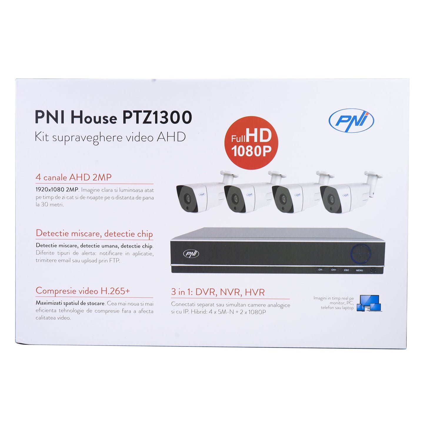 Full HD-Videoüberwachungskit - NVR und 4 AussenkamerasHouse PTZ1300 - Calitronshop.com