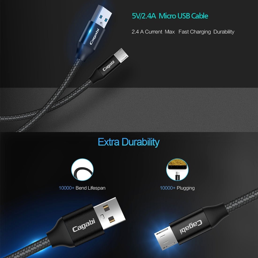 Ladekabel Micro-USB, 3m, rund, Farbe Gold - Calitronshop.com
