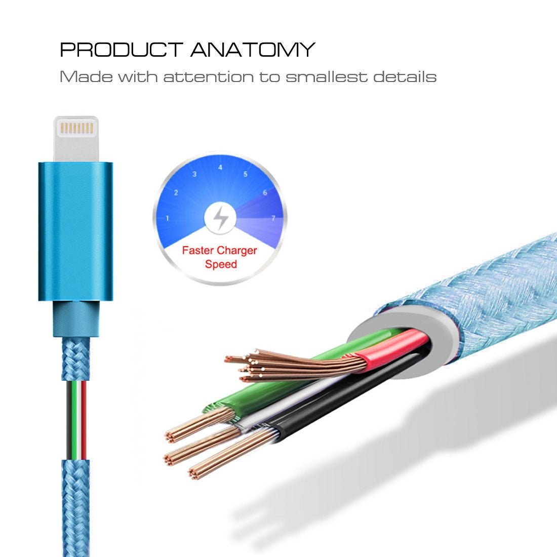 Lightning Ladekabel Blau 3m rund - Calitronshop.com