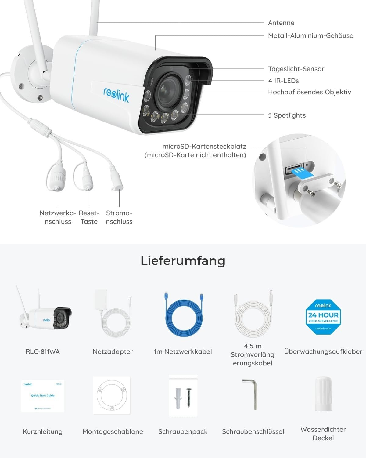 Reolink RLC-811WA - W430, 4K WLAN Überwachungskamera mit 5x Zoom - Calitronshop.com