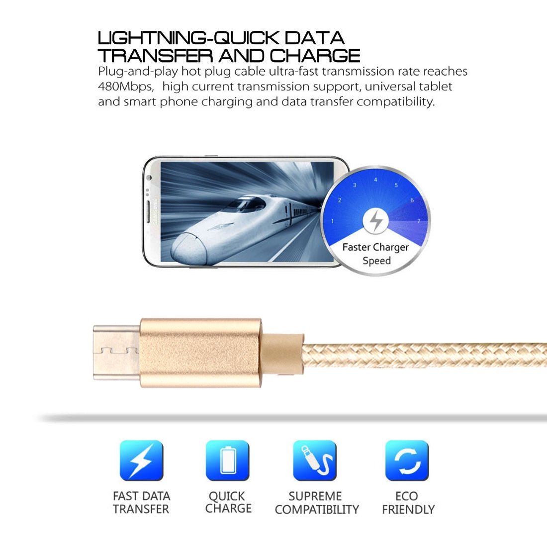Schnell Ladekabel Typ C USB Gold 3m - Calitronshop.com