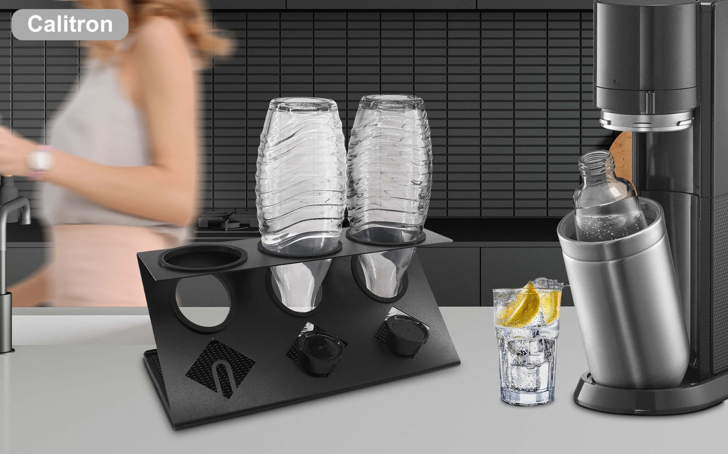 Sodastream Flaschenhalter Edelstahl für 3 Flaschen Z- Schwarz - Calitronshop.com