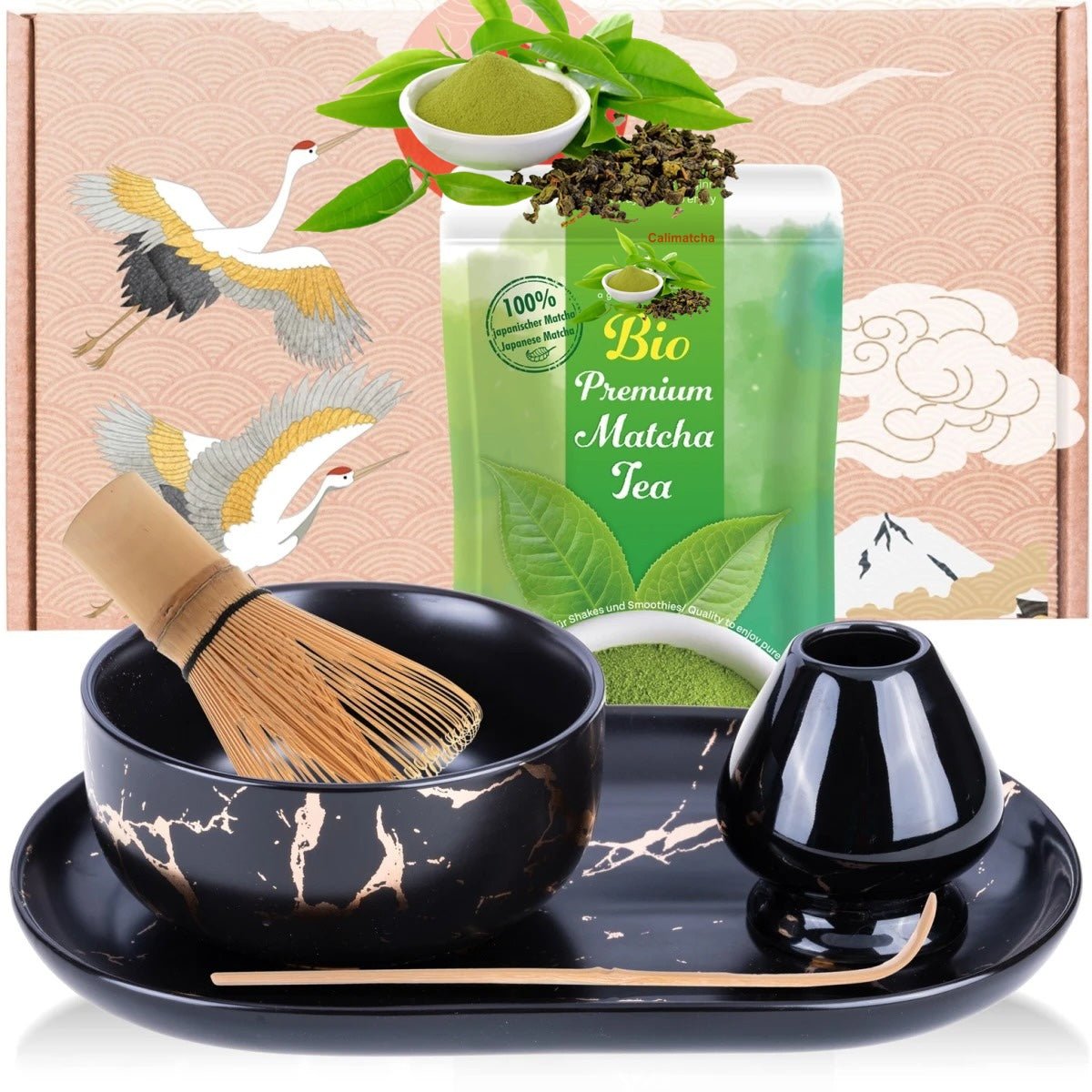 Tee Set"Burakku"mit 30g Matcha Tee und Tablett - Calitronshop.com