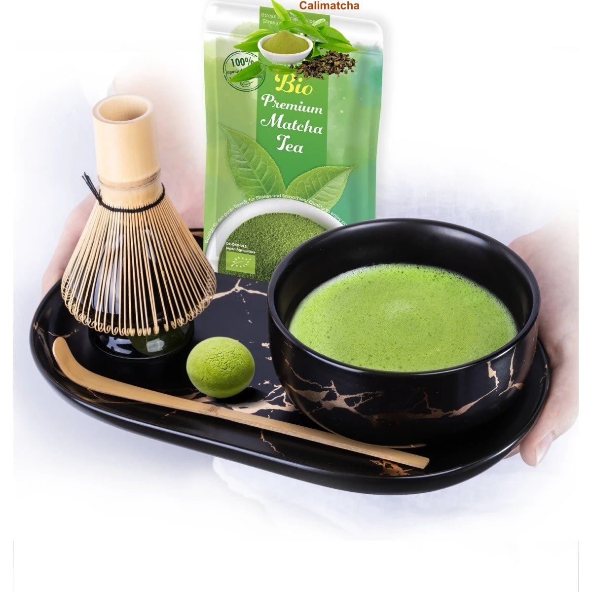 Tee Set"Burakku"mit 30g Matcha Tee und Tablett - Calitronshop.com