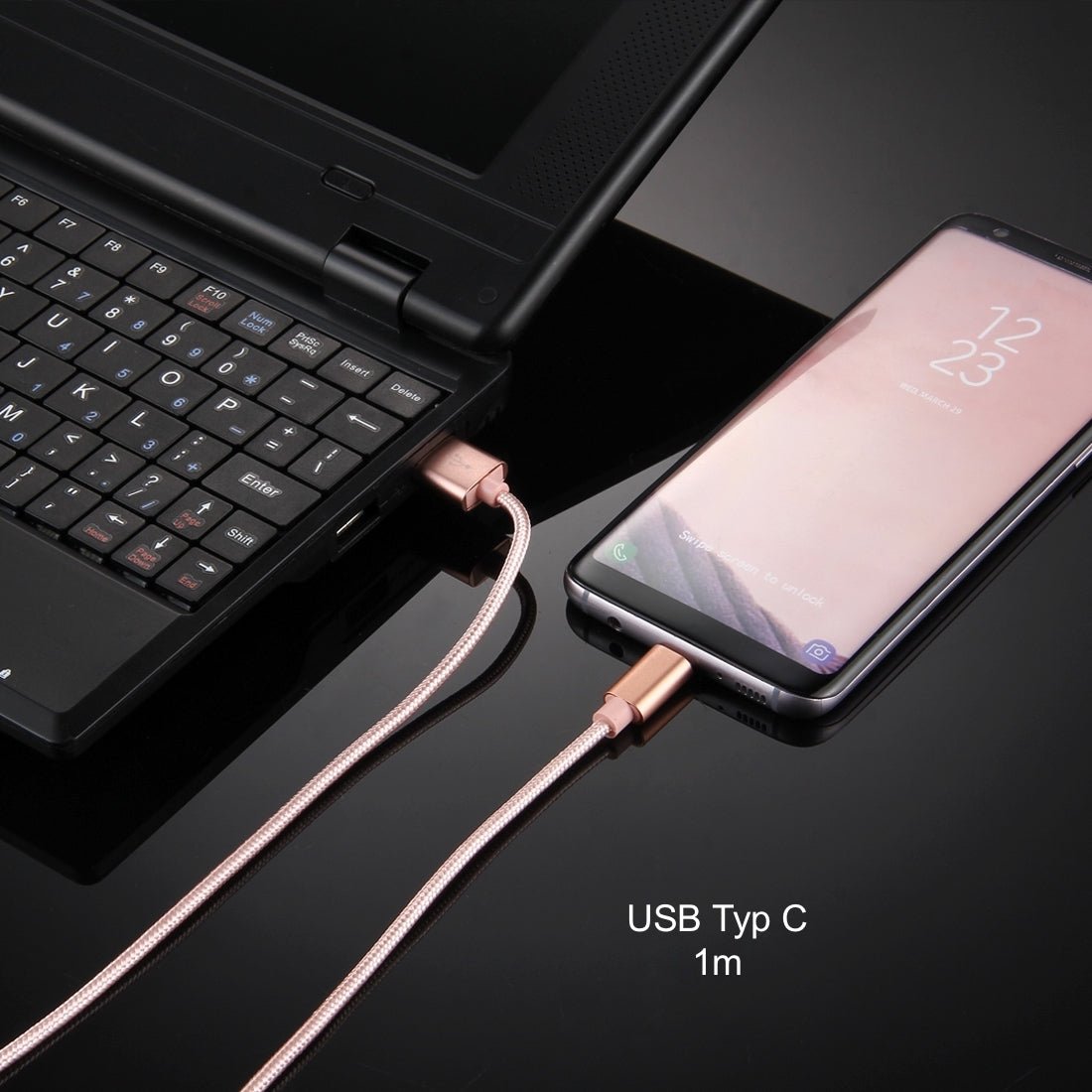 USB TypC Schnell Ladekabel Sync Kabel rosegold 1m - Calitronshop.com