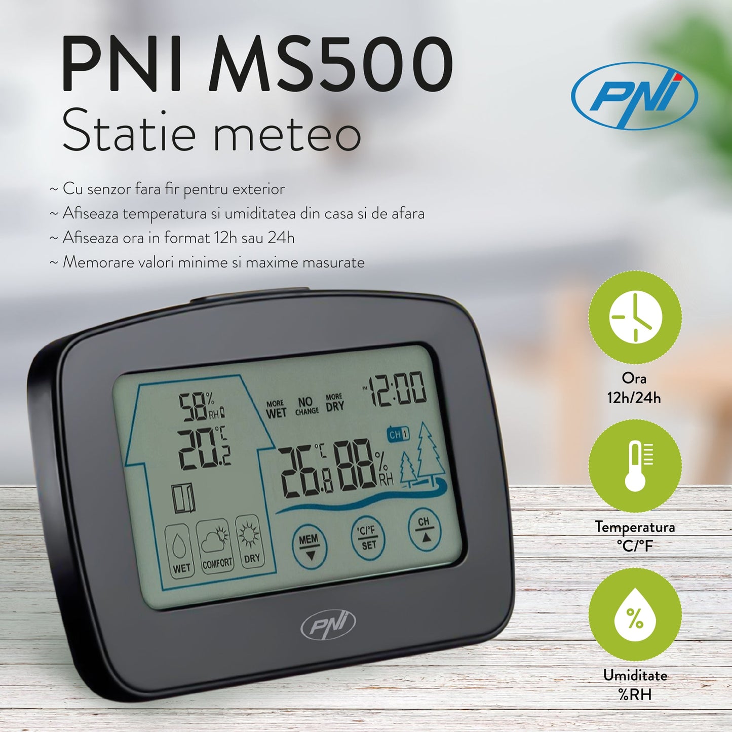 Wetterstation MS500 mit drahtlosem externen Sensor - Calitronshop.com