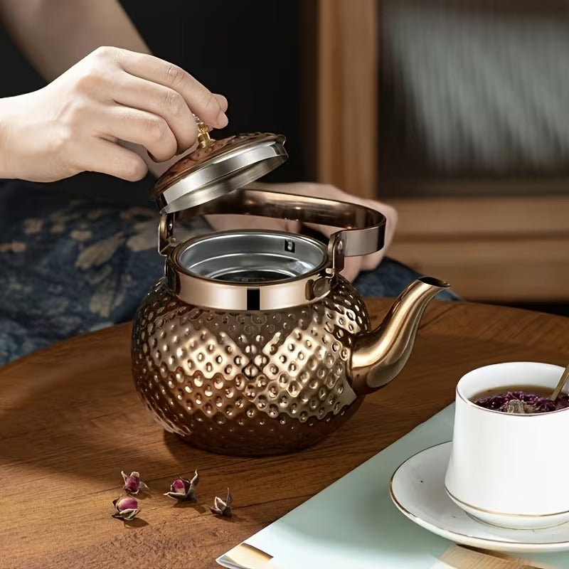 Exquisite Edelstahl-Teekanne mit Hammermuster Inkl. herausnehmbarem Sieb