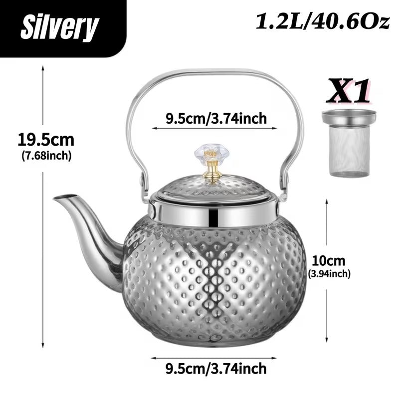 Exquisite Edelstahl-Teekanne mit Hammermuster Inkl. herausnehmbarem Sieb silber