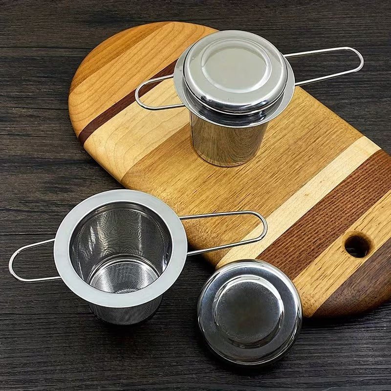 Edelstahl Teesieb mit Deckeln, Kettenhaken & Tropfschalen - Calitronshop.com