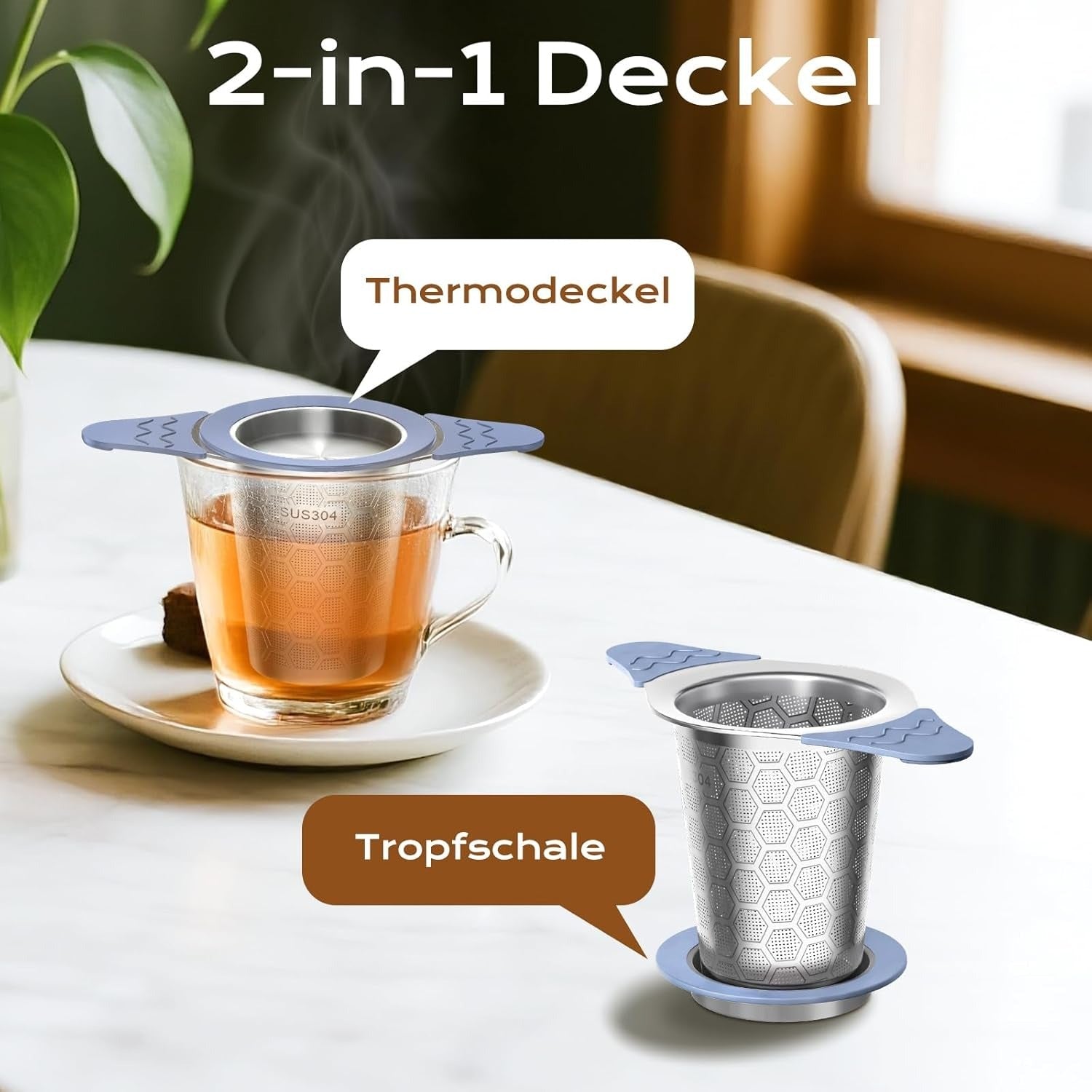 Edelstahl Teesieb mit Silikongriff blau - Calitronshop.com