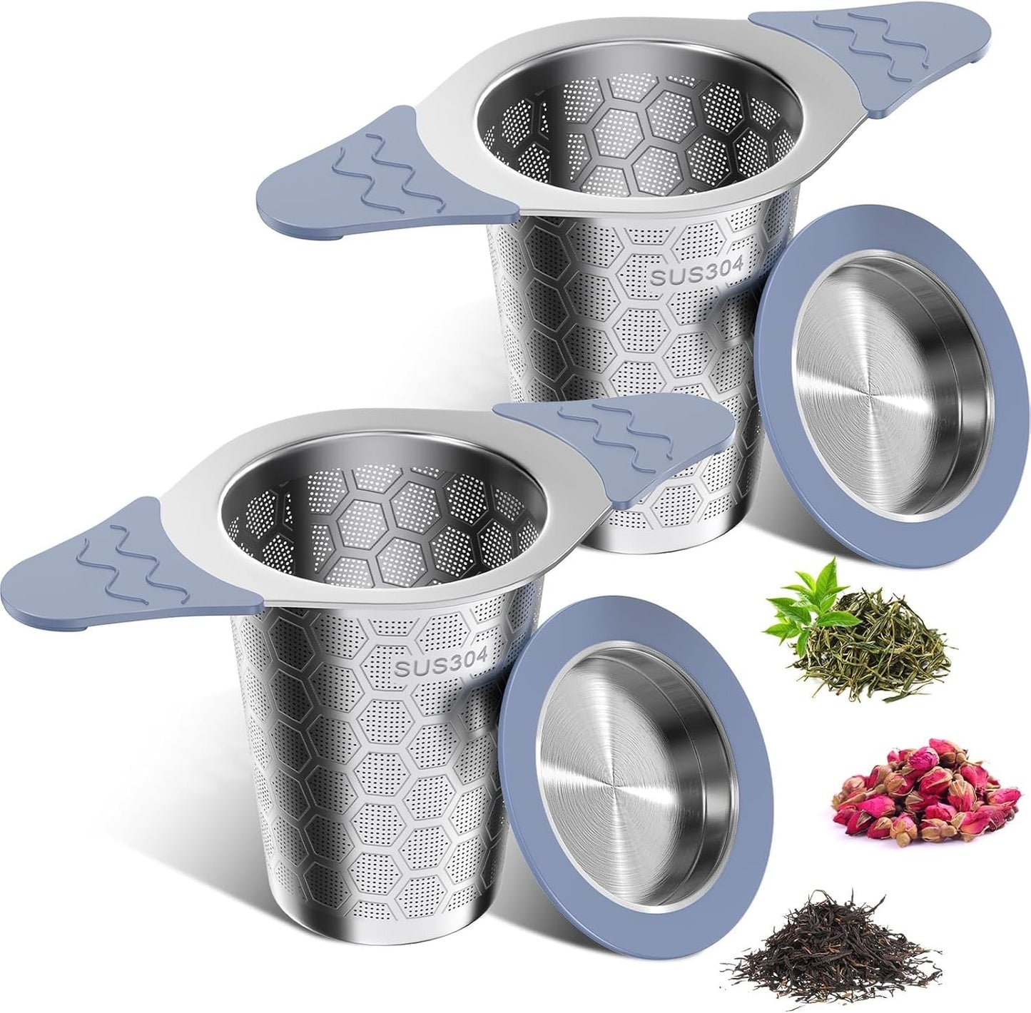Edelstahl Teesieb mit Silikongriff blau - Calitronshop.com