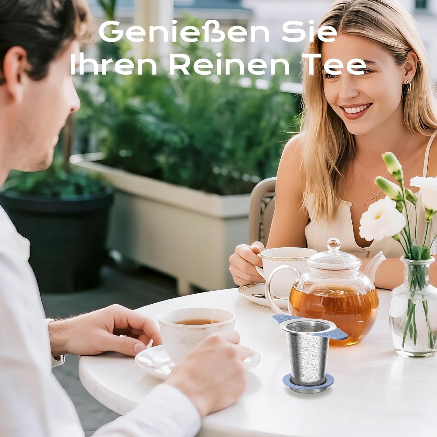 Edelstahl Teesieb mit Silikongriff blau - Calitronshop.com