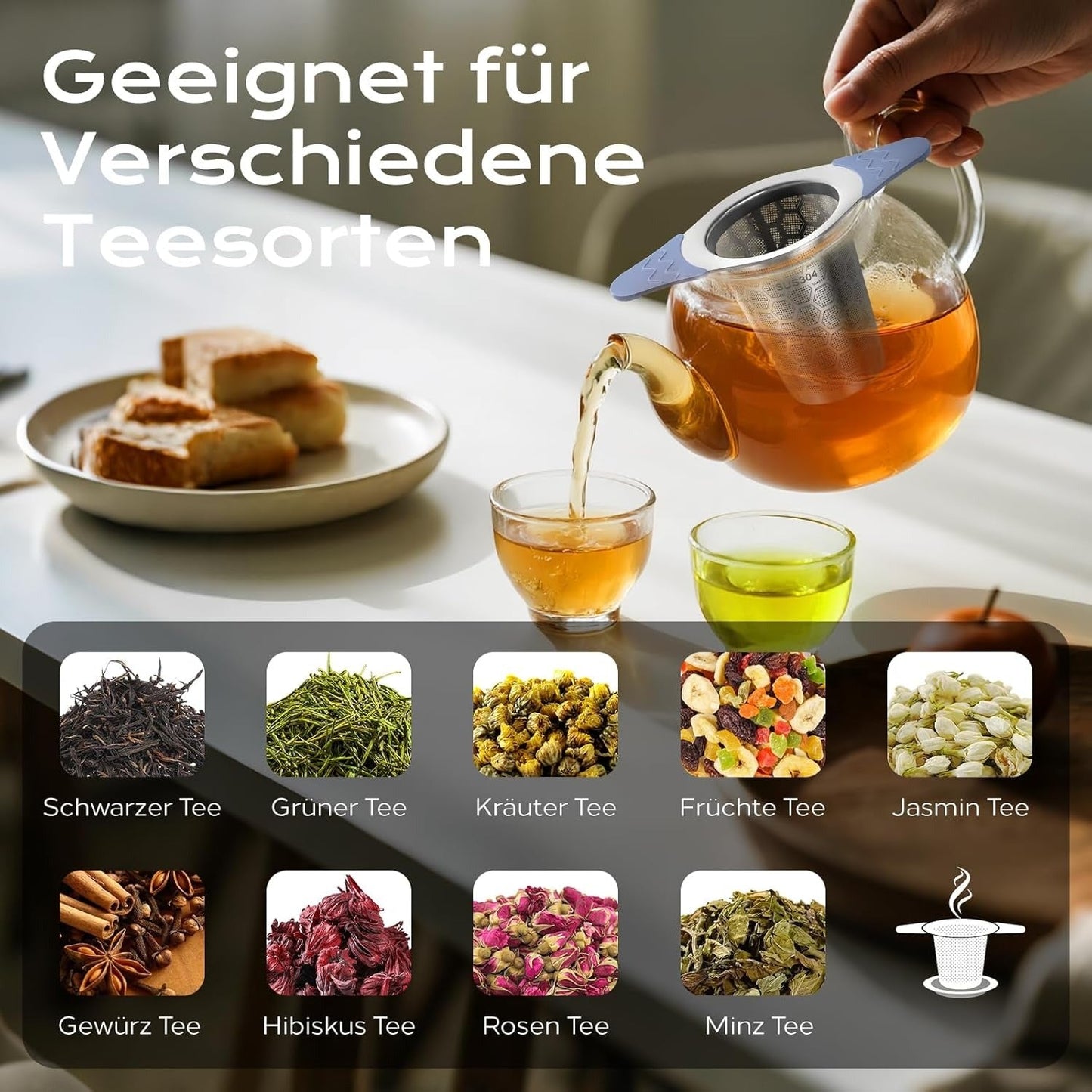 Edelstahl Teesieb mit Silikongriff blau - Calitronshop.com