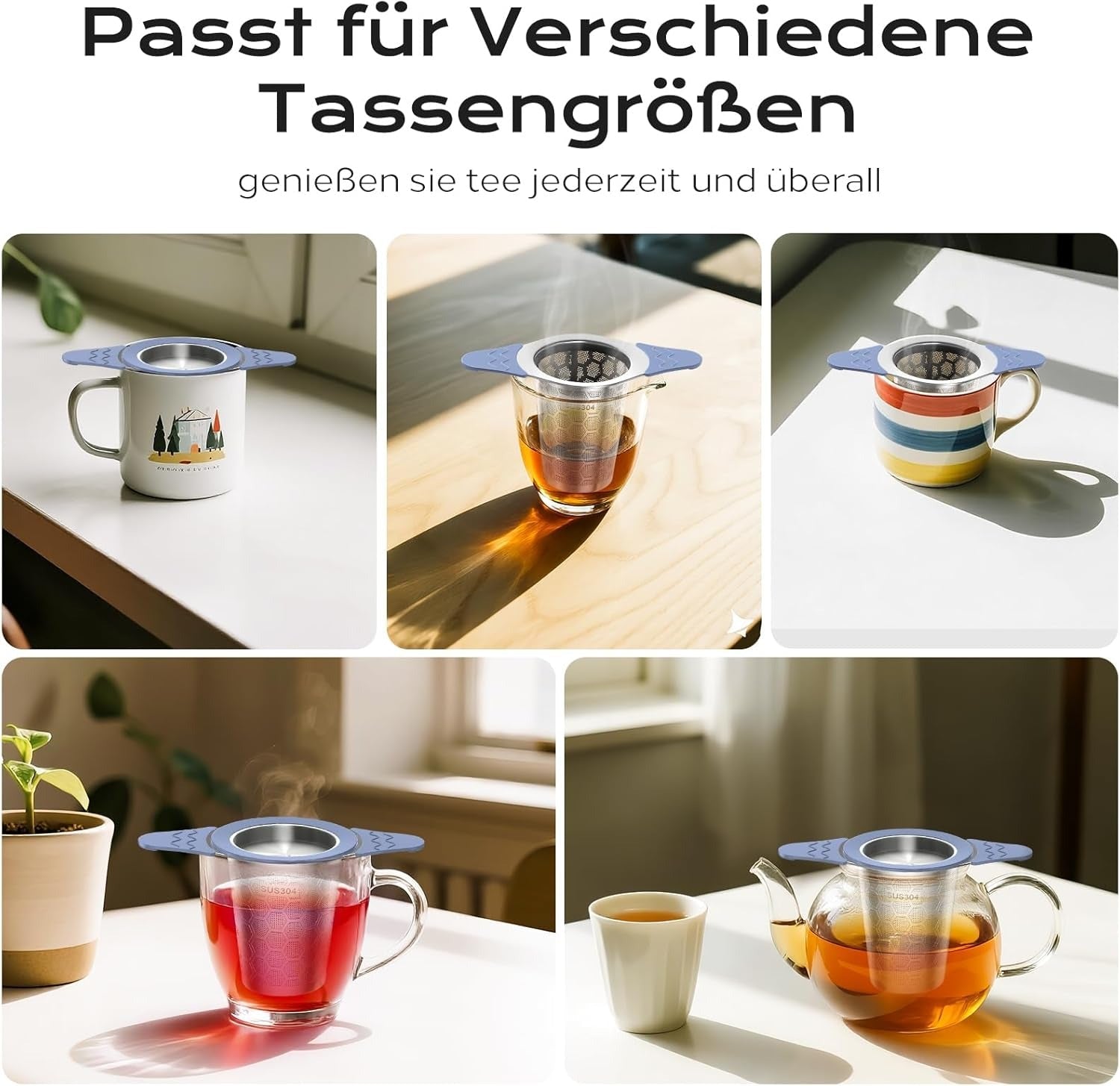 Edelstahl Teesieb mit Silikongriff blau - Calitronshop.com