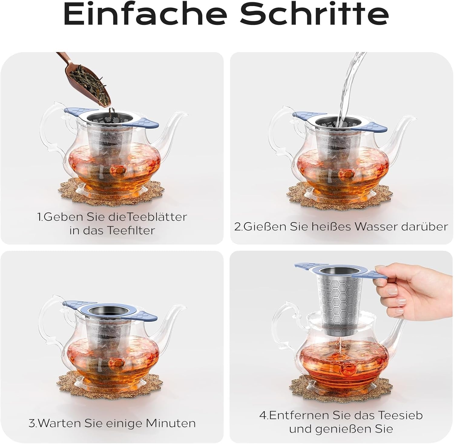 Edelstahl Teesieb mit Silikongriff blau - Calitronshop.com