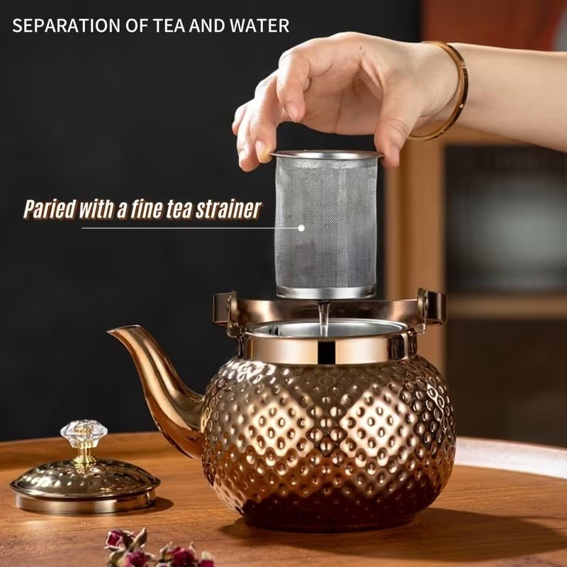 Exquisite Edelstahl-Teekanne mit Hammermuster Inkl. herausnehmbarem Sieb - Calitronshop.com