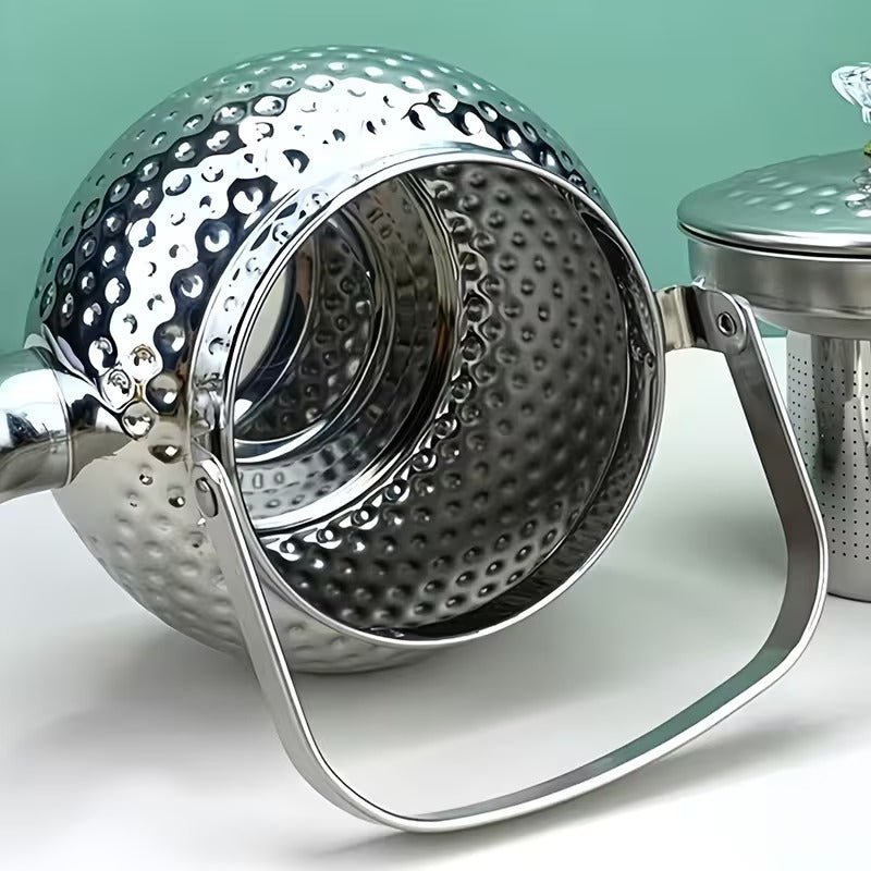 Exquisite Edelstahl-Teekanne mit Hammermuster Inkl. herausnehmbarem Sieb silber - Calitronshop.com