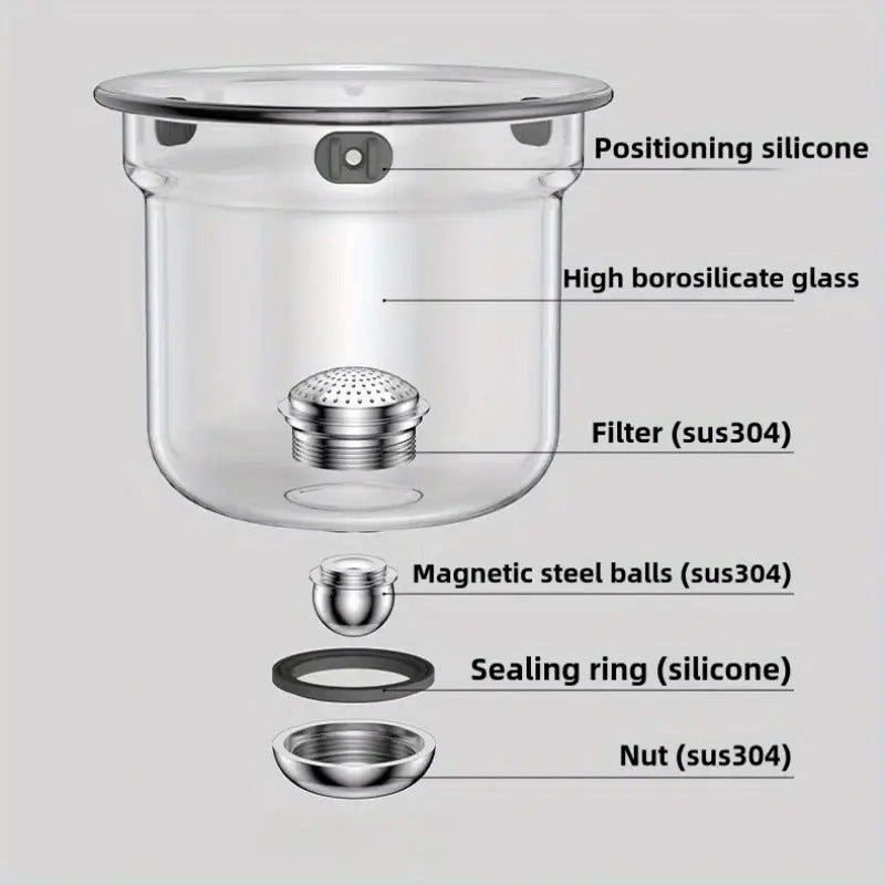 Glas Magic Teekanne mit Holzgriff, Magnetisches Ein - Klick - Brauen 800ml - Calitronshop.com