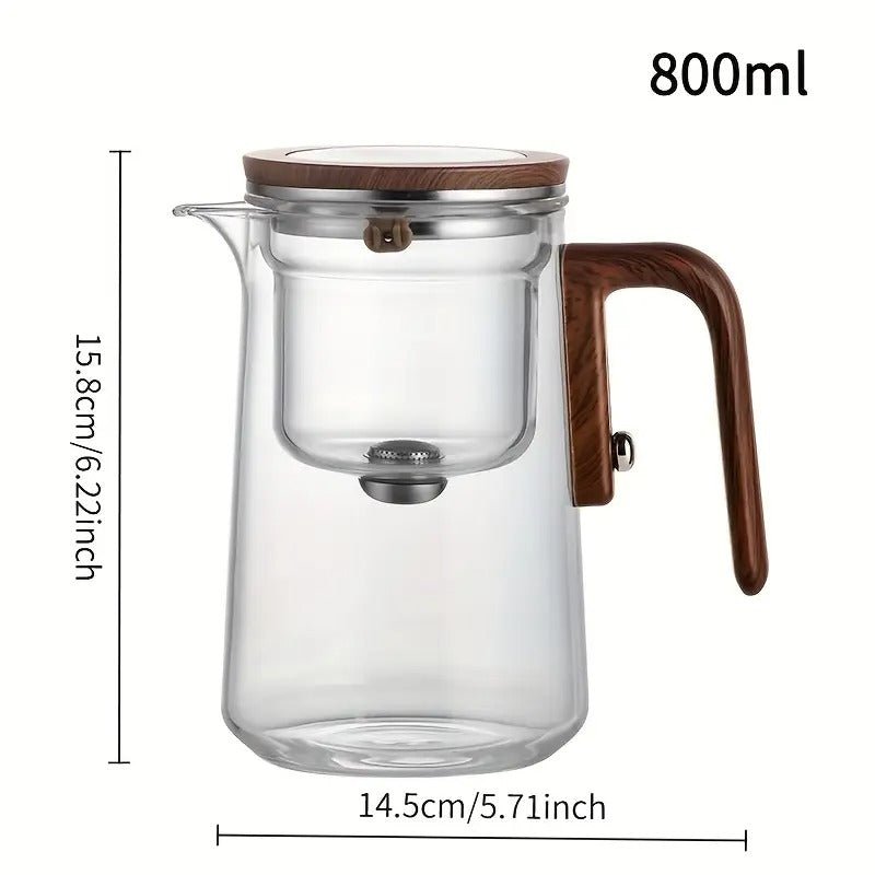 Glas Magic Teekanne mit Holzgriff, Magnetisches Ein - Klick - Brauen 800ml - Calitronshop.com