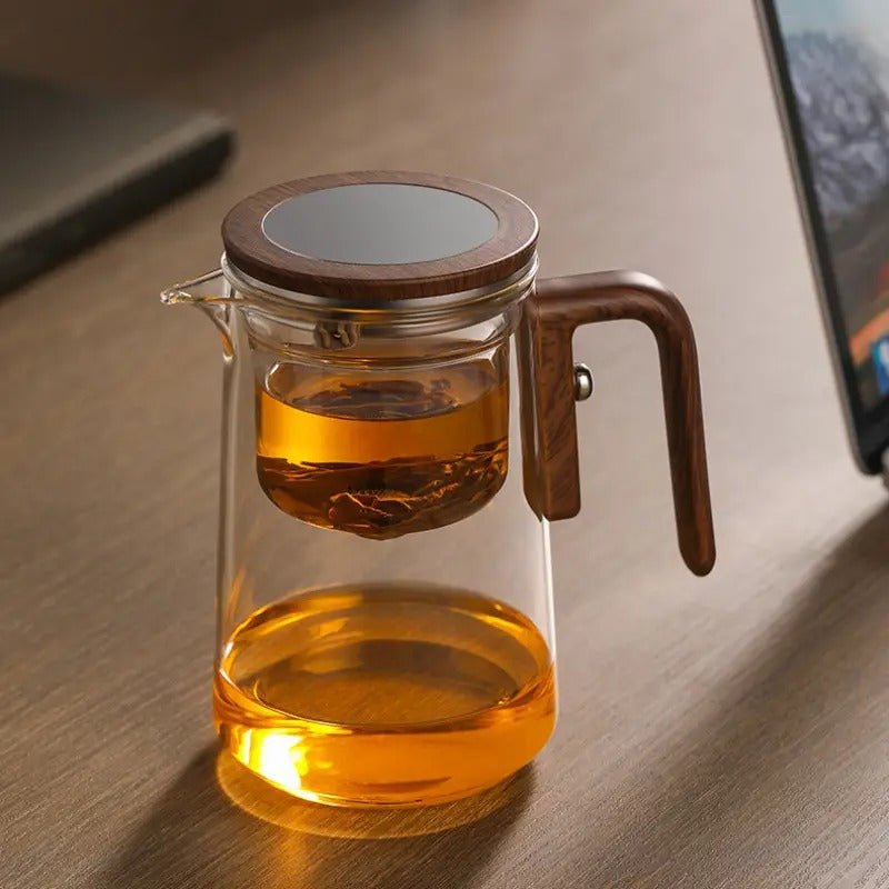 Glas Magic Teekanne mit Holzgriff, Magnetisches Ein - Klick - Brauen 800ml - Calitronshop.com