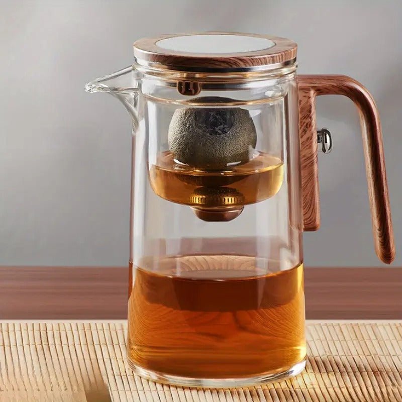 Glas Magic Teekanne mit Holzgriff, Magnetisches Ein - Klick - Brauen 800ml - Calitronshop.com