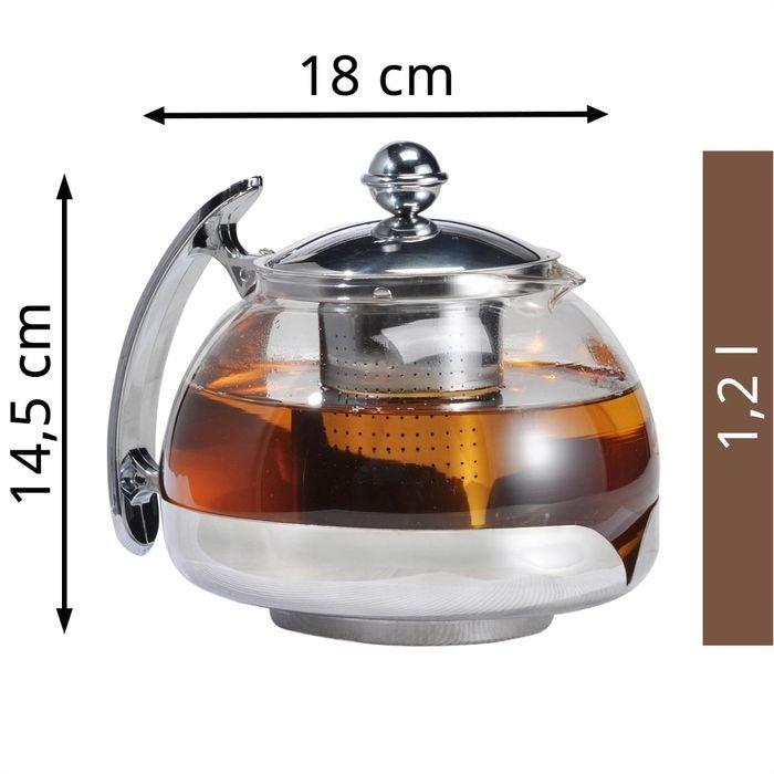 Glas - Teekanne 1,2 Liter mit Edelstahlfilter & Deckel - Calitronshop.com