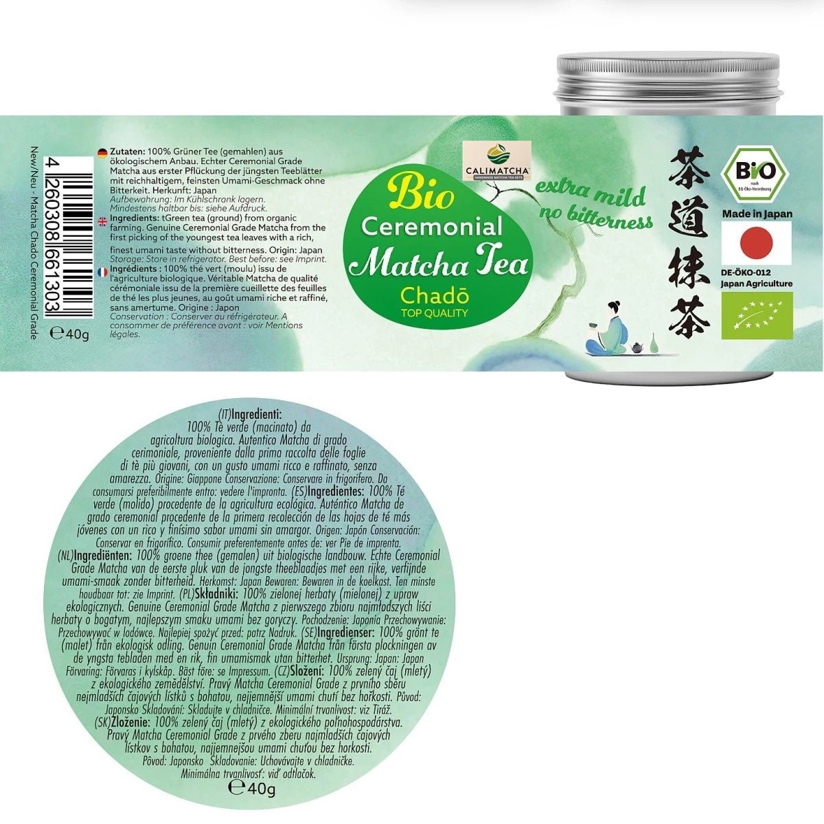 Japanischer Bio Matcha Chadō - Ceremonial Grade, 40g Dose - Calitronshop.com