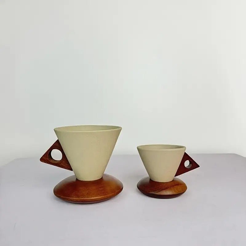 Keramik - Holz Kaffee - Teetassen Set mit Holzgriff 100ml - Calitronshop.com