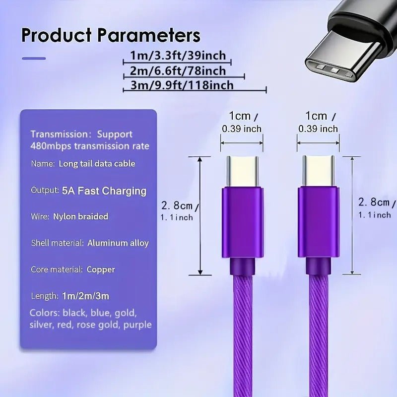 Ladekabel USB Typ C auf USB Typ C Schnell Ladekabel, Gold, 3m - Calitronshop.com