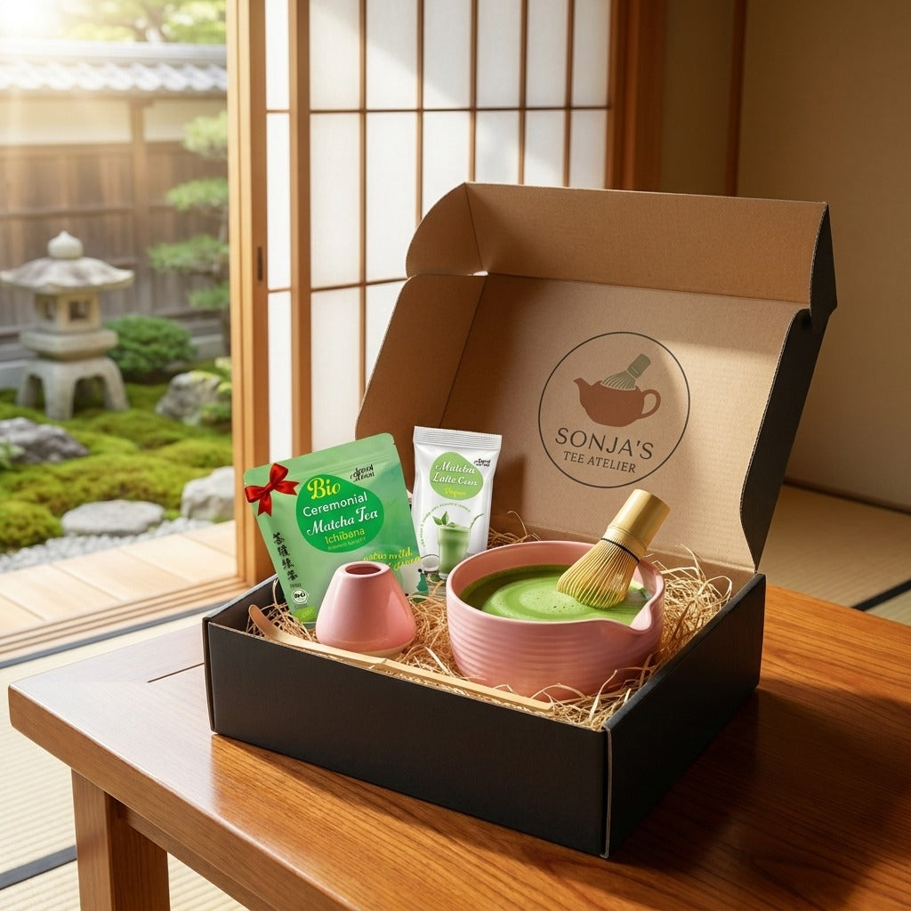 Matcha Set Rosa mit Ausguss Pflaume | 6-teiliges Matcha Geschenkset mit Bio Matcha Zeremonie