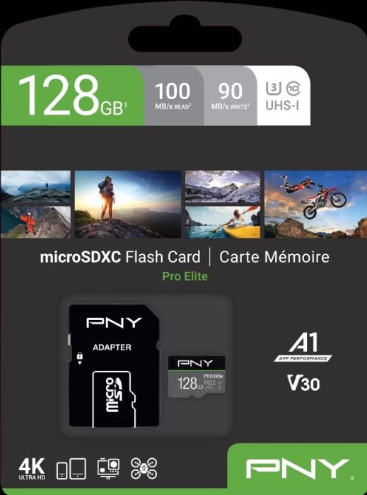 PNY microSDXC 128GB Speicherkarte Überwachungskameras, Drohnen etc. - Calitronshop.com