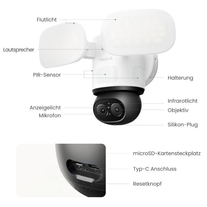 Reolink F850W – 4K PTZ WLAN-Kamera mit Flutlicht & Auto-Tracking - Calitronshop.com