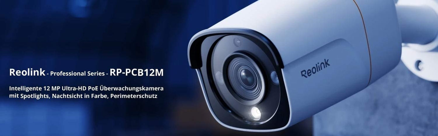Reolink Professional Series RP - PCB12M Intelligente 12 MP Ultra - HD PoE Überwachungskamera Spotlights, Nachtsicht, Perimeterschutz - Calitronshop.com