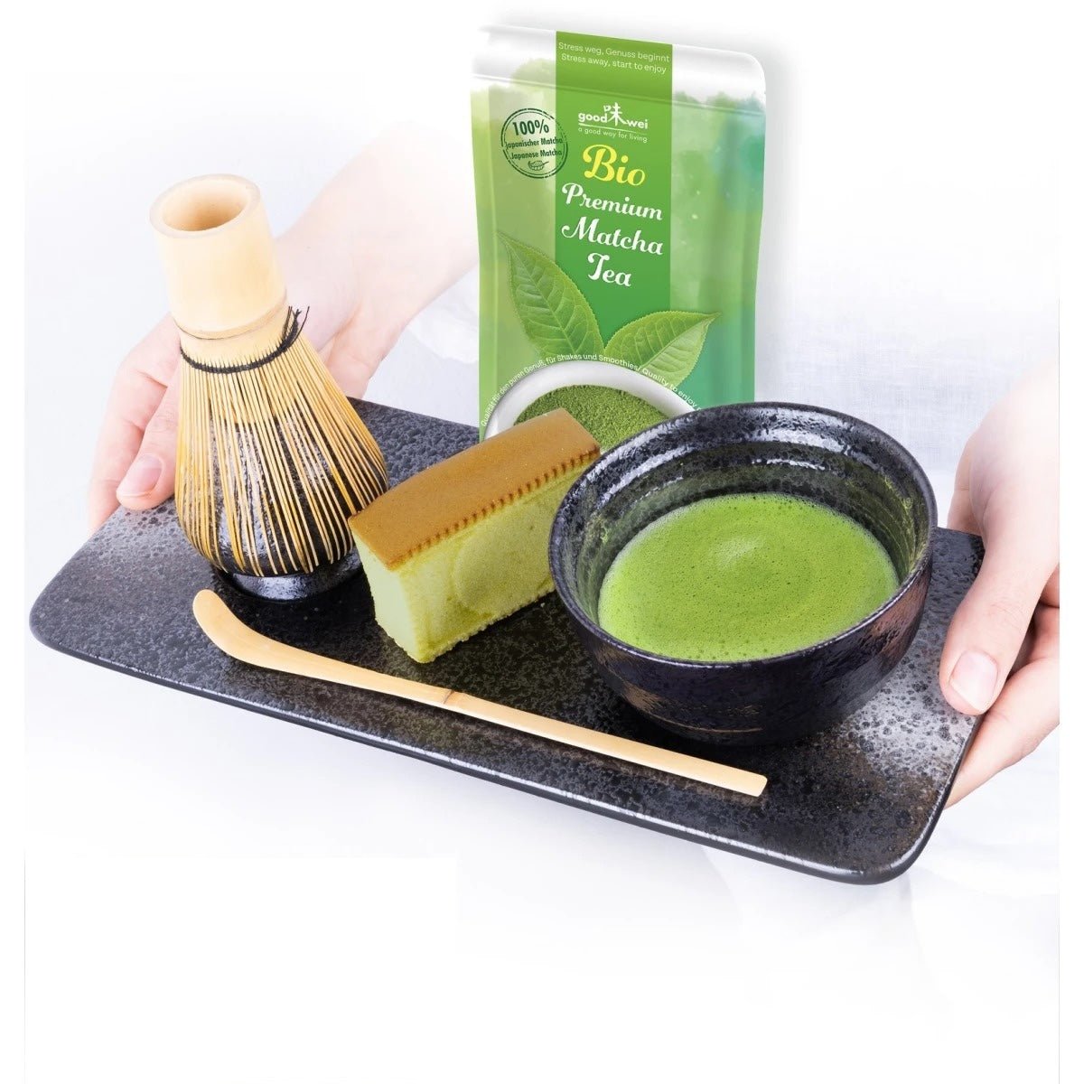 Tee Set Buraun mit 30g Matcha Tee Tablett Geschenk - Calitronshop.com