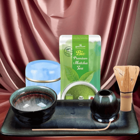 Tee Set"grüner Achat"mit 30g Matcha Tee und Tablett - Calitronshop.com