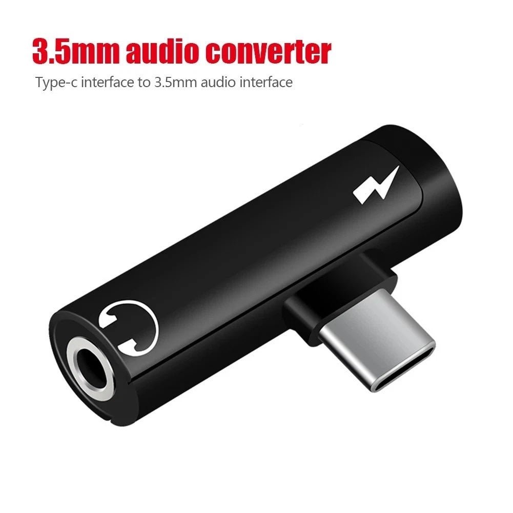 USB - C auf 3,5mm Klinke Adapter & USB - C Port zum Laden | 2 - in - 1 Audio Konverter | Schwarz - Calitronshop.com