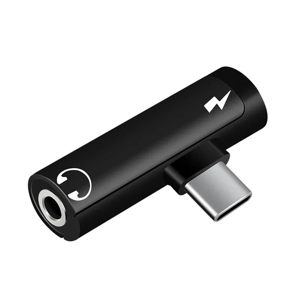 USB - C auf 3,5mm Klinke Adapter & USB - C Port zum Laden | 2 - in - 1 Audio Konverter | Schwarz - Calitronshop.com