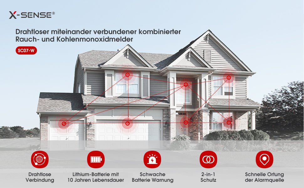 X - Sense SC07 - W - Intelligenter vernetzter Rauch - und Kohlenmonoxidmelder - Calitronshop.com