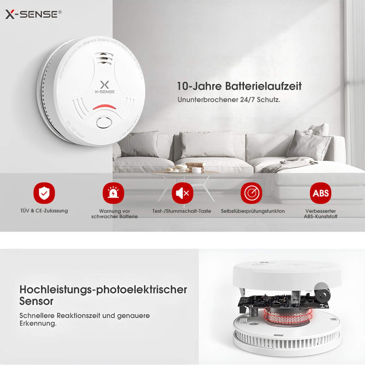X - Sense SD11 Autarker eigenständiger Rauchmelder inkl. 10 Jahres Batterie - Calitronshop.com