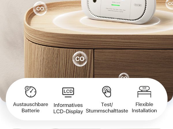 X - Sense XC01 - R Autarker Kohlenmonoxid Melder mit LCD - Anzeige - Calitronshop.com