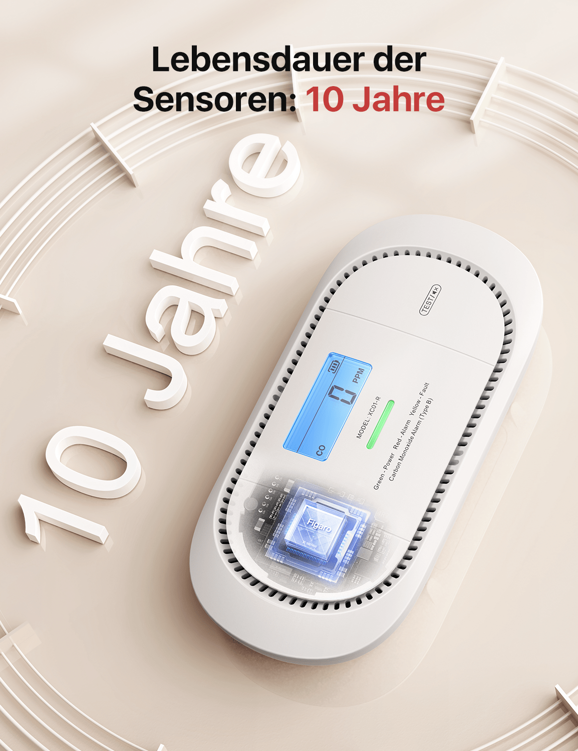 X - Sense XC01 - R Autarker Kohlenmonoxid Melder mit LCD - Anzeige - Calitronshop.com