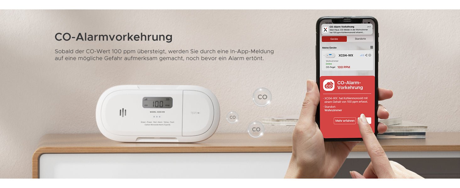 X - Sense XC04 - WX Intelligenter WLAN - Kohlenmonoxidmelder mit LCD - Anzeige - APP gesteuert - Calitronshop.com