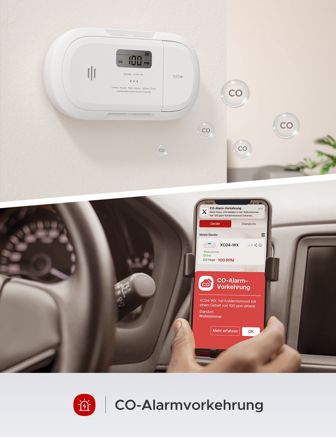 X - Sense XC04 - WX Intelligenter WLAN - Kohlenmonoxidmelder mit LCD - Anzeige - APP gesteuert - Calitronshop.com