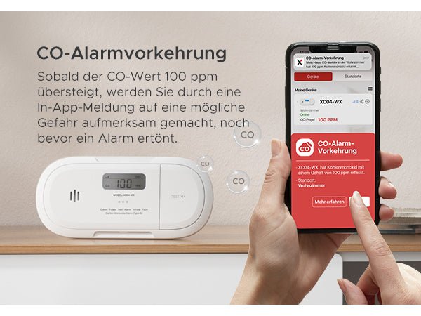 X - Sense XC04 - WX Intelligenter WLAN - Kohlenmonoxidmelder mit LCD - Anzeige - APP gesteuert - Calitronshop.com