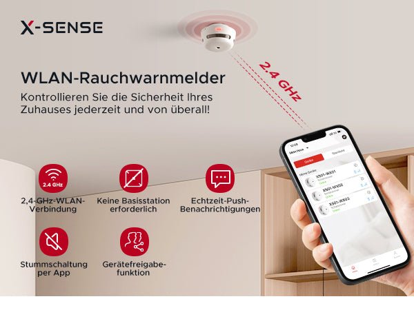 X - Sense XS01 - WX Intelligenter WLAN - Mini - Rauchmelder - APP gesteuert - Calitronshop.com