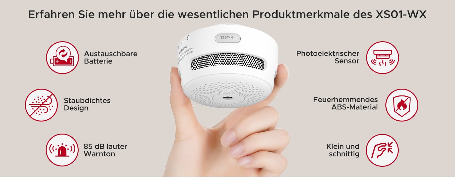 X - Sense XS01 - WX Intelligenter WLAN - Mini - Rauchmelder - APP gesteuert - Calitronshop.com
